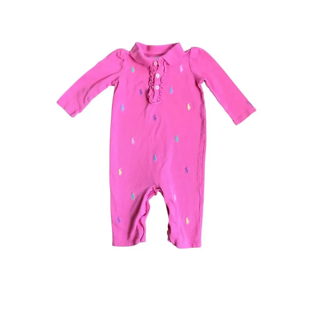 Polo Ralph Lauren Embroidered Ponies Ruffle Coverall Romper